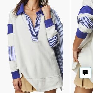 We The Free Blue and White Knit Top